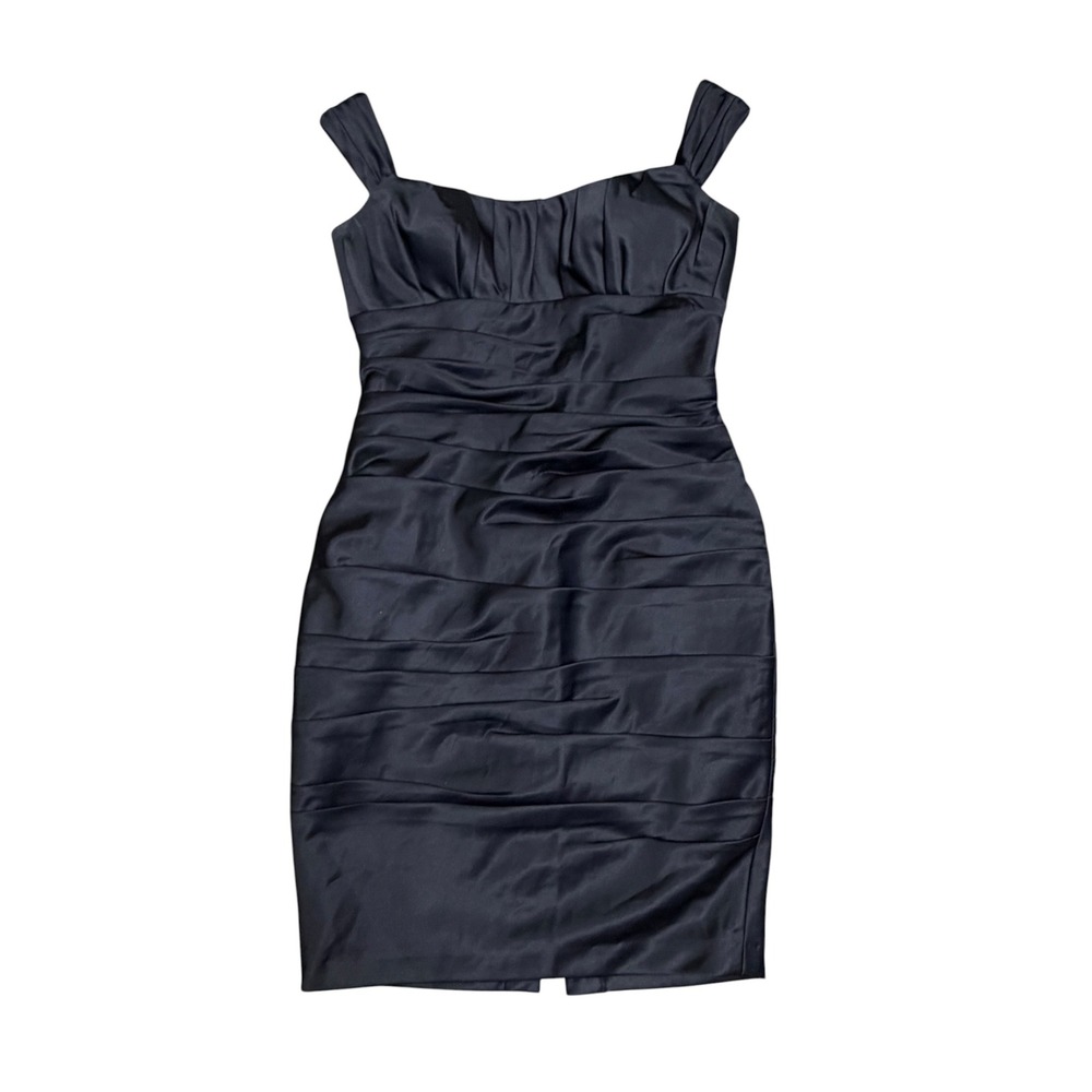 Bill Levkoff Black Satin Ruched Cocktail Dress Womens Size 10